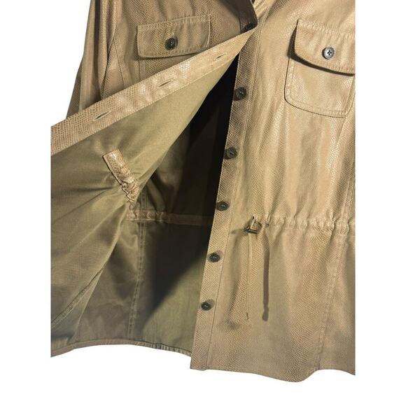 Chicos Jacket Size 2 US Large/XL 3/4 Roll Tab SleeveCinch Waist Brown Button Up - Picture 6 of 11